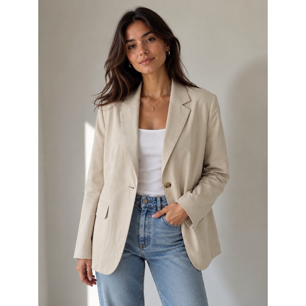 Topshop Womens Single Breasted Beige Blazer Oversized Relaxed Fit Sz 2 Career